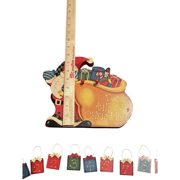 Santa Wooden Countdown Calendar VTG Christmas Folk Art Craft #6 Missing READ - Picture 12 of 14
